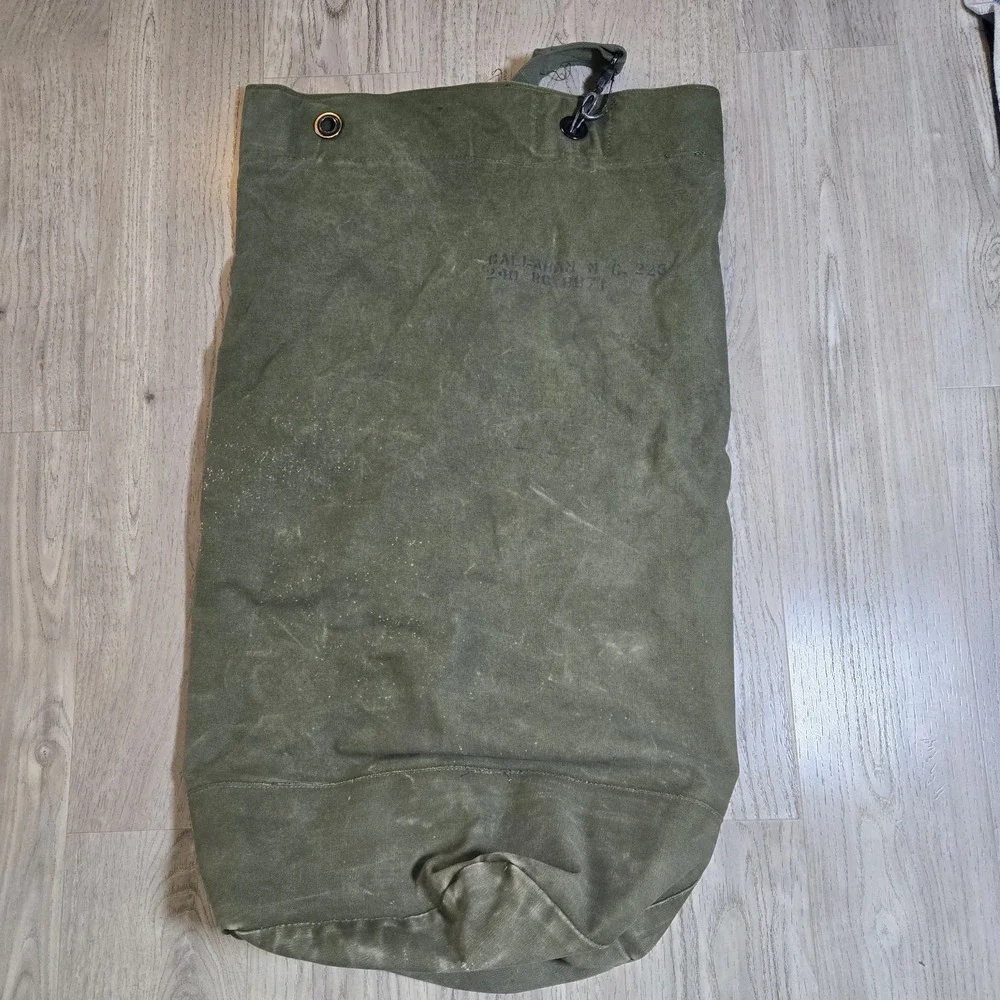 Vintage US Army NAVY Military Duffle Bag Olive Drab Cotton Canvas WWII WW2 Named